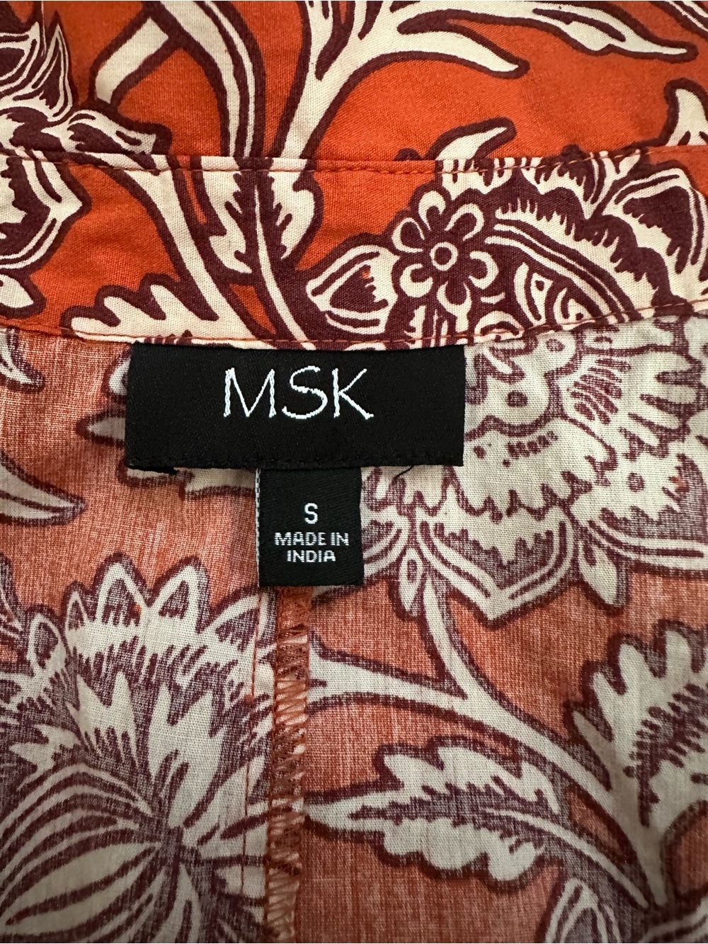 MSK Red White Floral 100% Cotton Shirt Dress Tie Belt Button Front - Picture 6 of 7